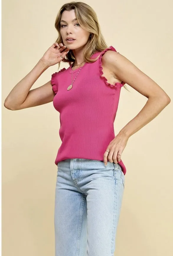 Pink Ruffle Sleeve Tank - #7378-7383