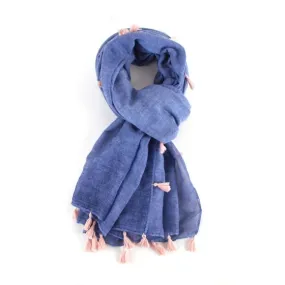 Plain Tassel Scarf | Denim Blue x Pink