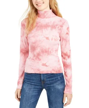 Planet Gold Women's Juniors' Tie-Dye Mock Neck Top Pink Size Extra Large