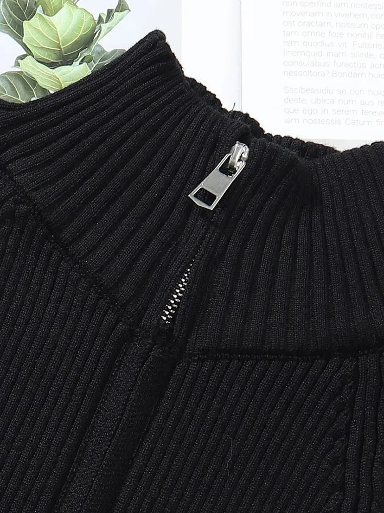 Pre Order:  Wavy Sleeves Turtleneck Zip-Up Sweater