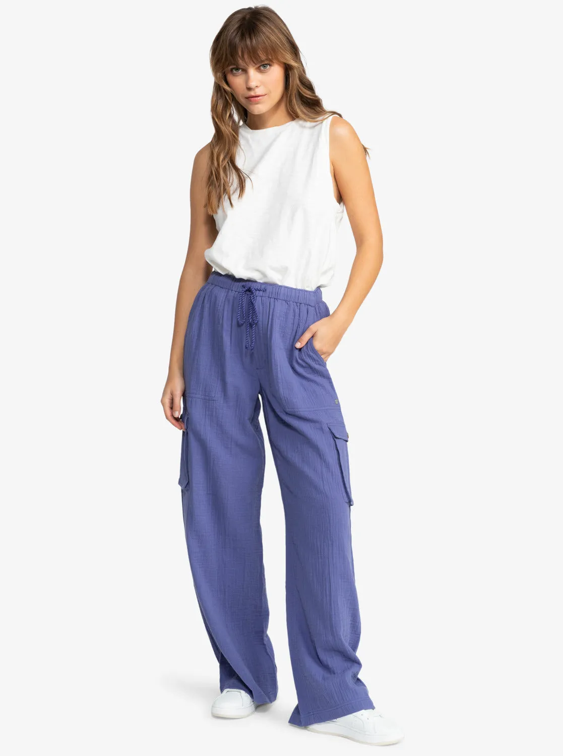 Precious Cargo Gauze High Waisted Pants - Marlin