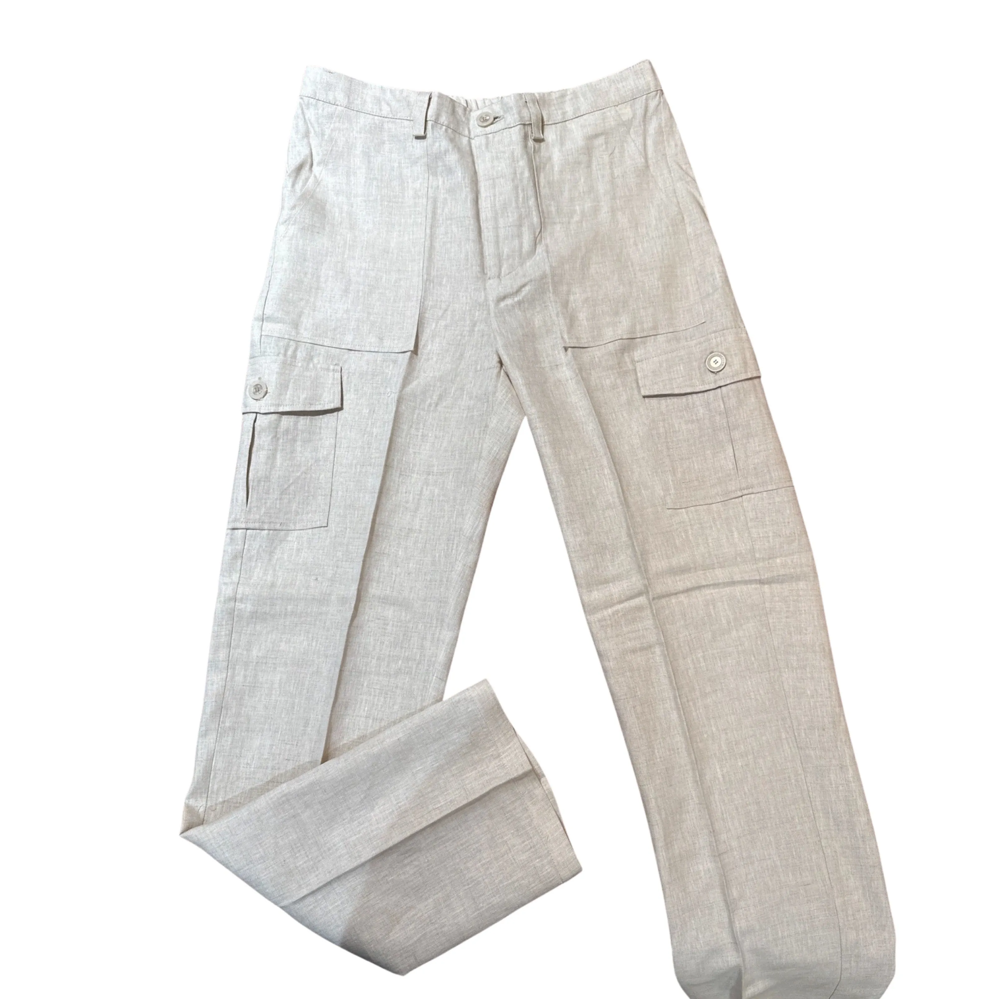 Prestige Oatmeal Cargo Linen Pants