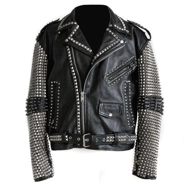 Punk Studded Leather Jacket Men Rock EMO Biker Design Stylish Jacket