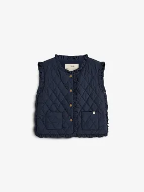 Quilted Gilet w. Frills - Tween - Navy