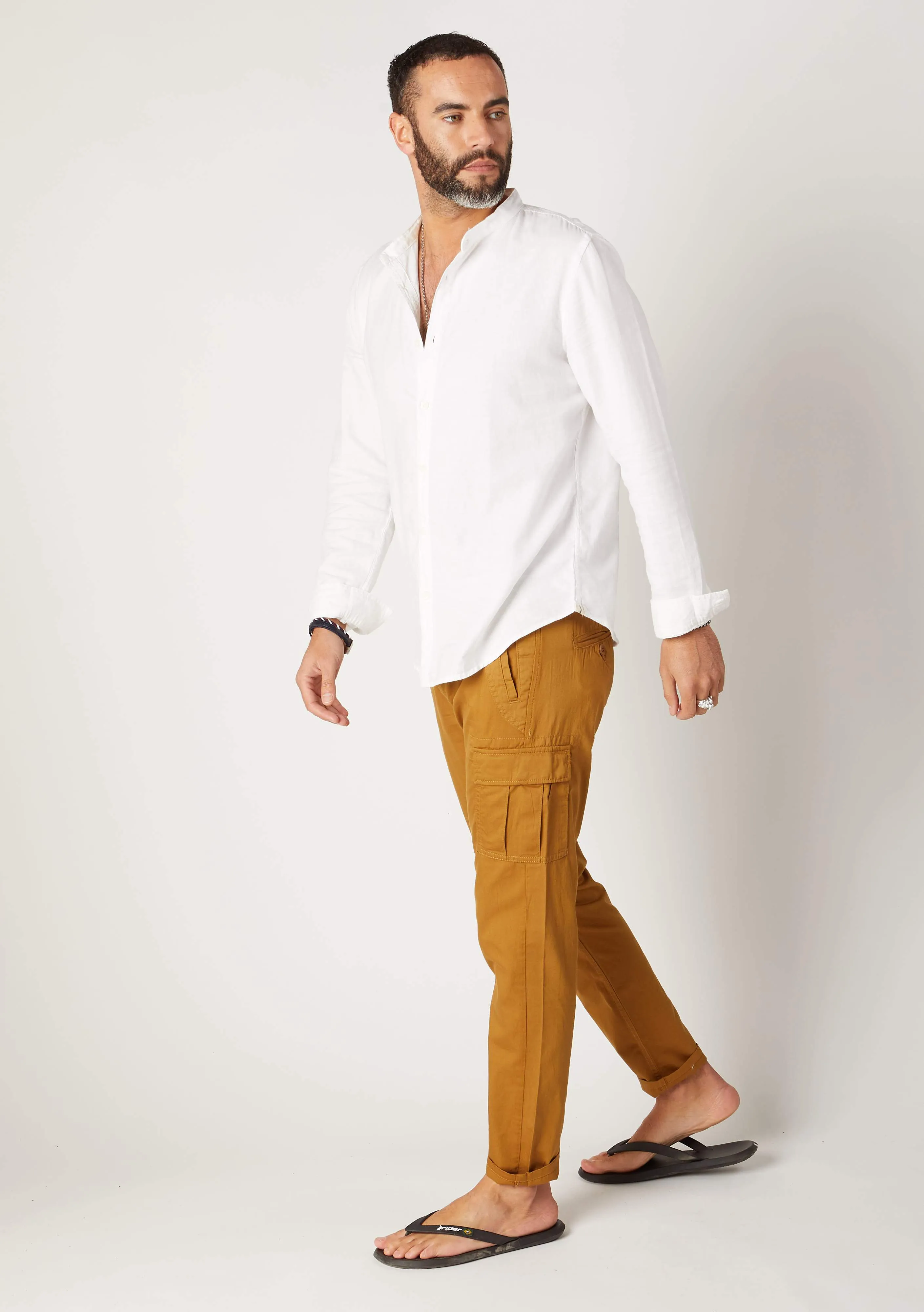 RADCLIFFE Mens Organic Cotton Slim Fit Cargo Trousers - Dull Gold