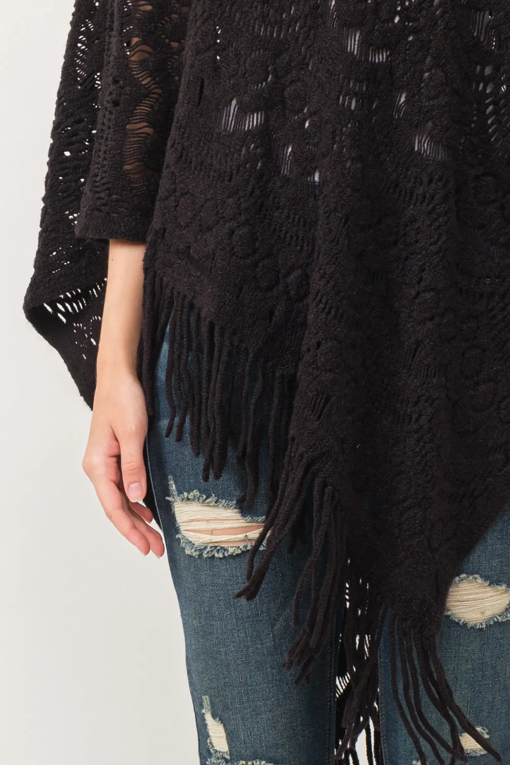 RAJ DREW CUT KNIT PONCHO CAPE BLACK