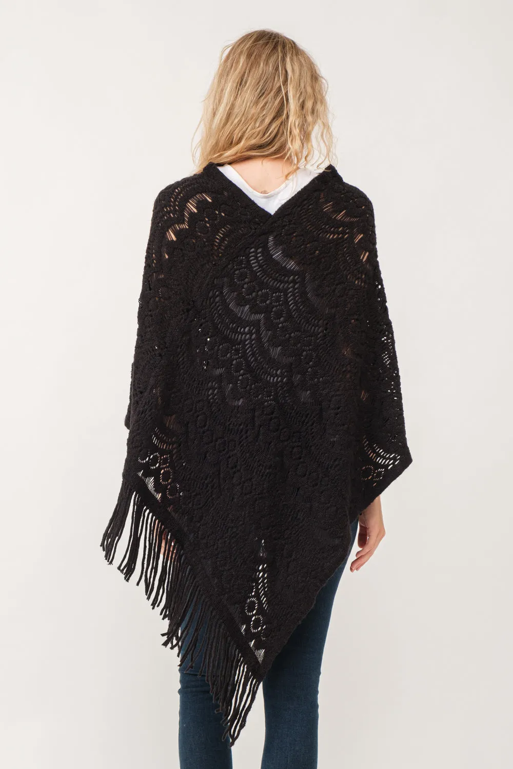 RAJ DREW CUT KNIT PONCHO CAPE BLACK