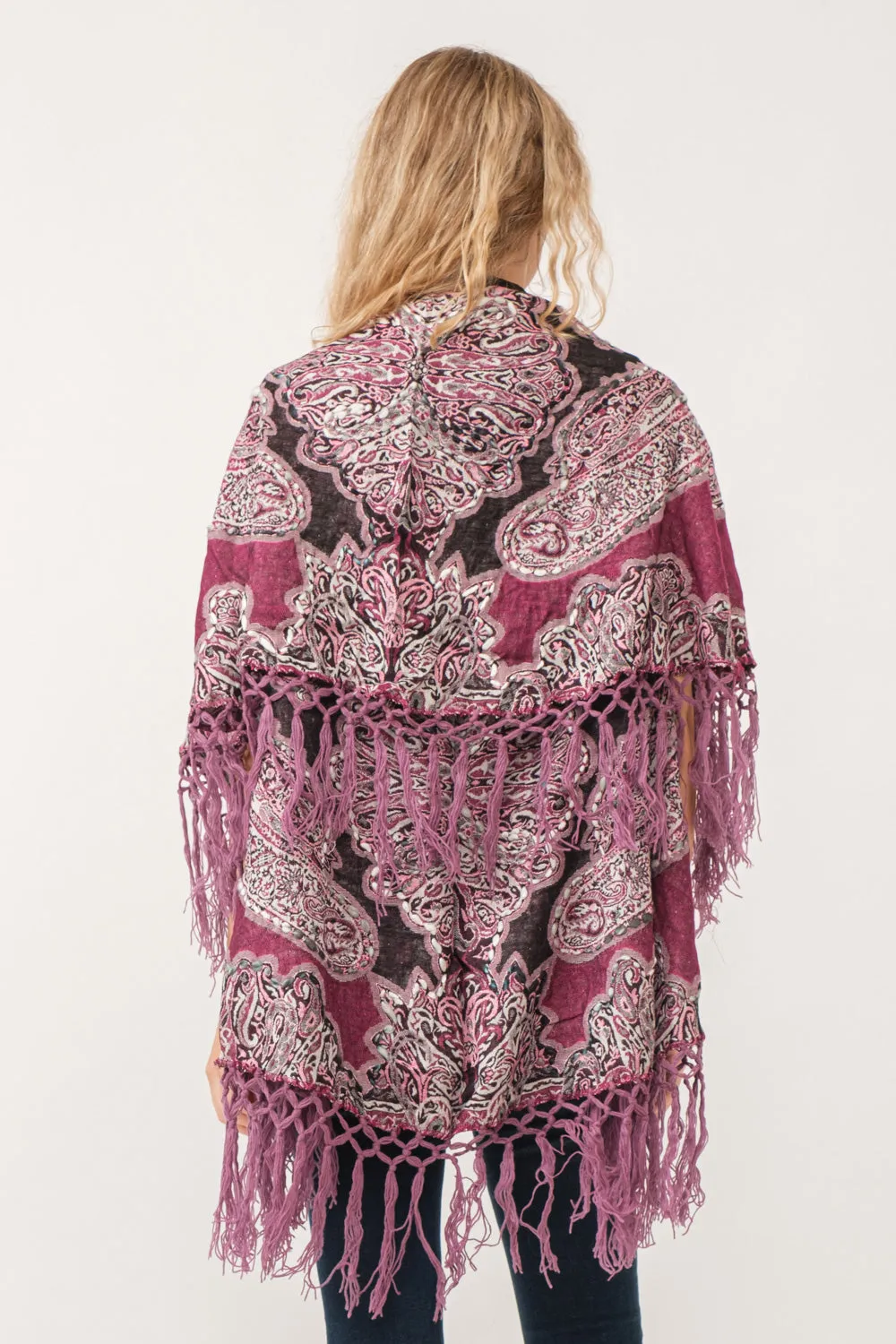 RAJ REGINA THICK STITCH EMBROIDERED PONCHO MULBERRY