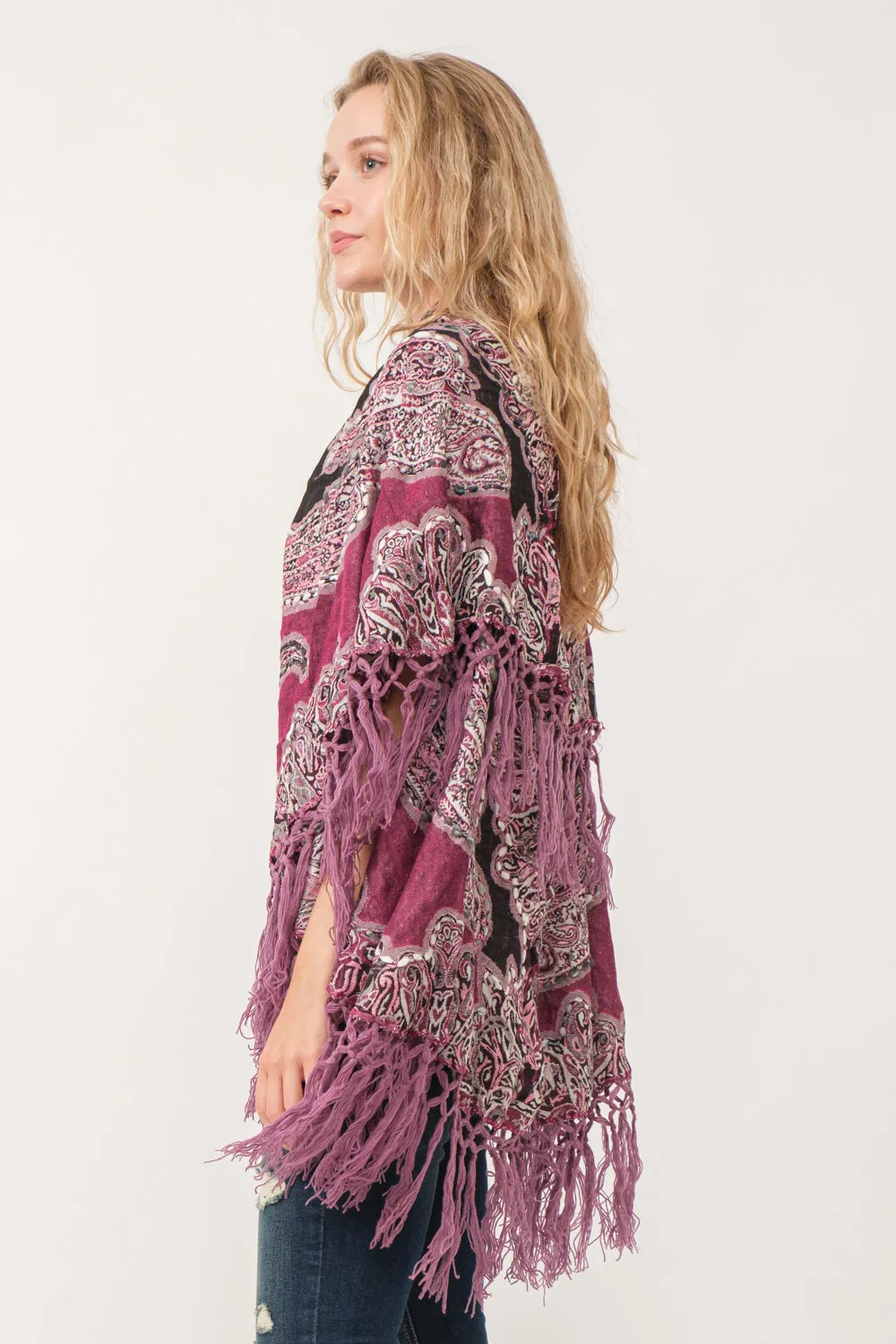 RAJ REGINA THICK STITCH EMBROIDERED PONCHO MULBERRY