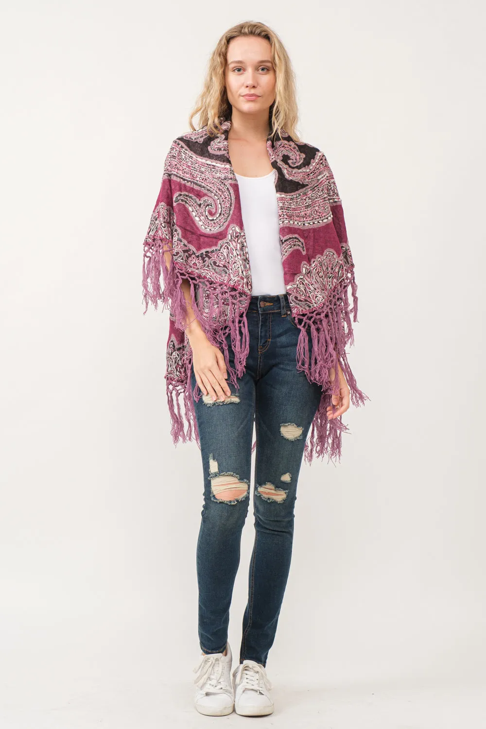 RAJ REGINA THICK STITCH EMBROIDERED PONCHO MULBERRY