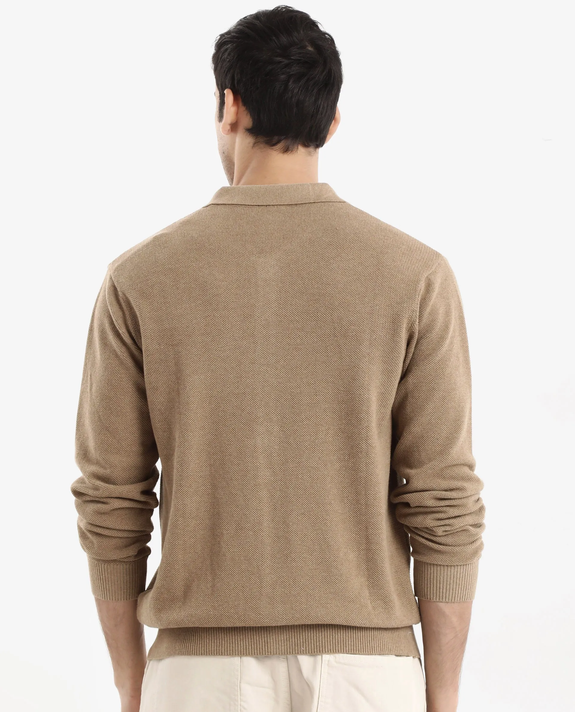 Rare Rabbit Men's Alias-N Beige Cotton Fabric Full Sleeve Regular Collar Regular Fit Knitted Shirt