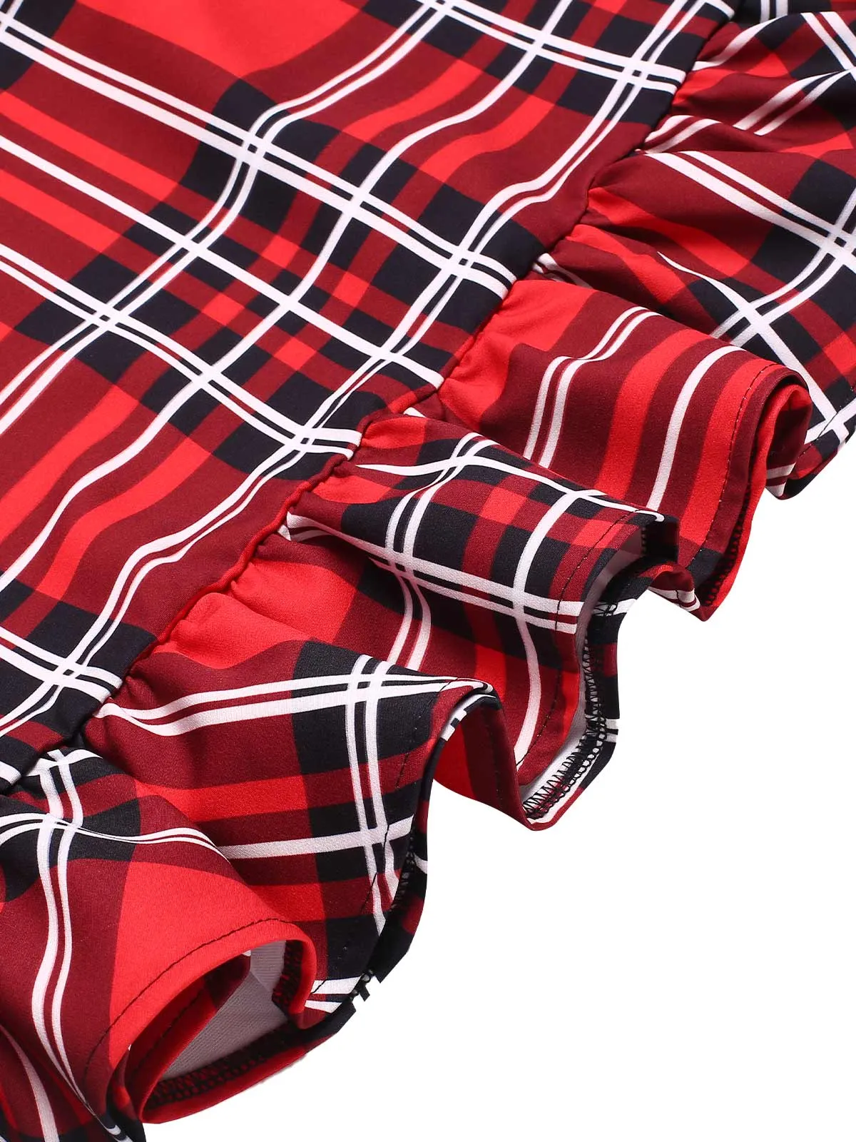 Red 1970s Tartan Plaids Bow Ruffles Skirt