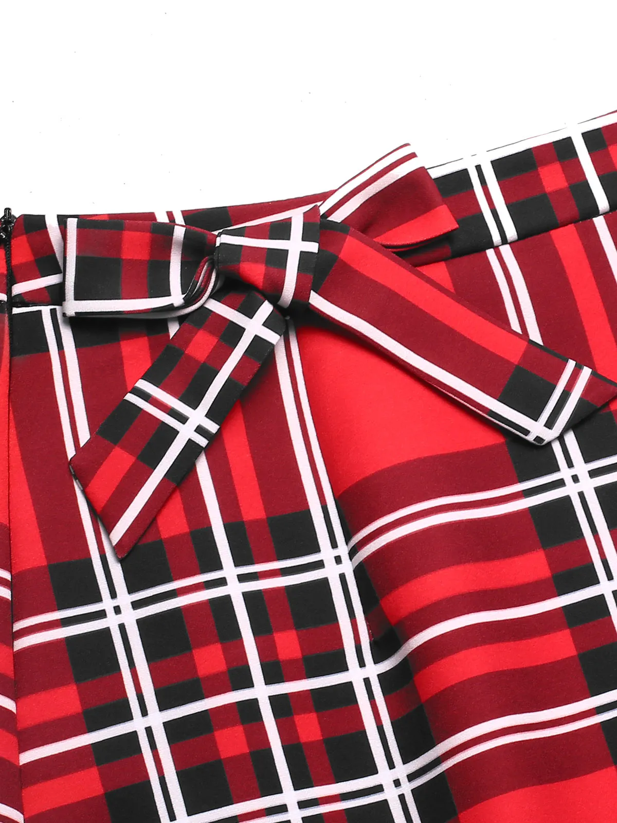 Red 1970s Tartan Plaids Bow Ruffles Skirt