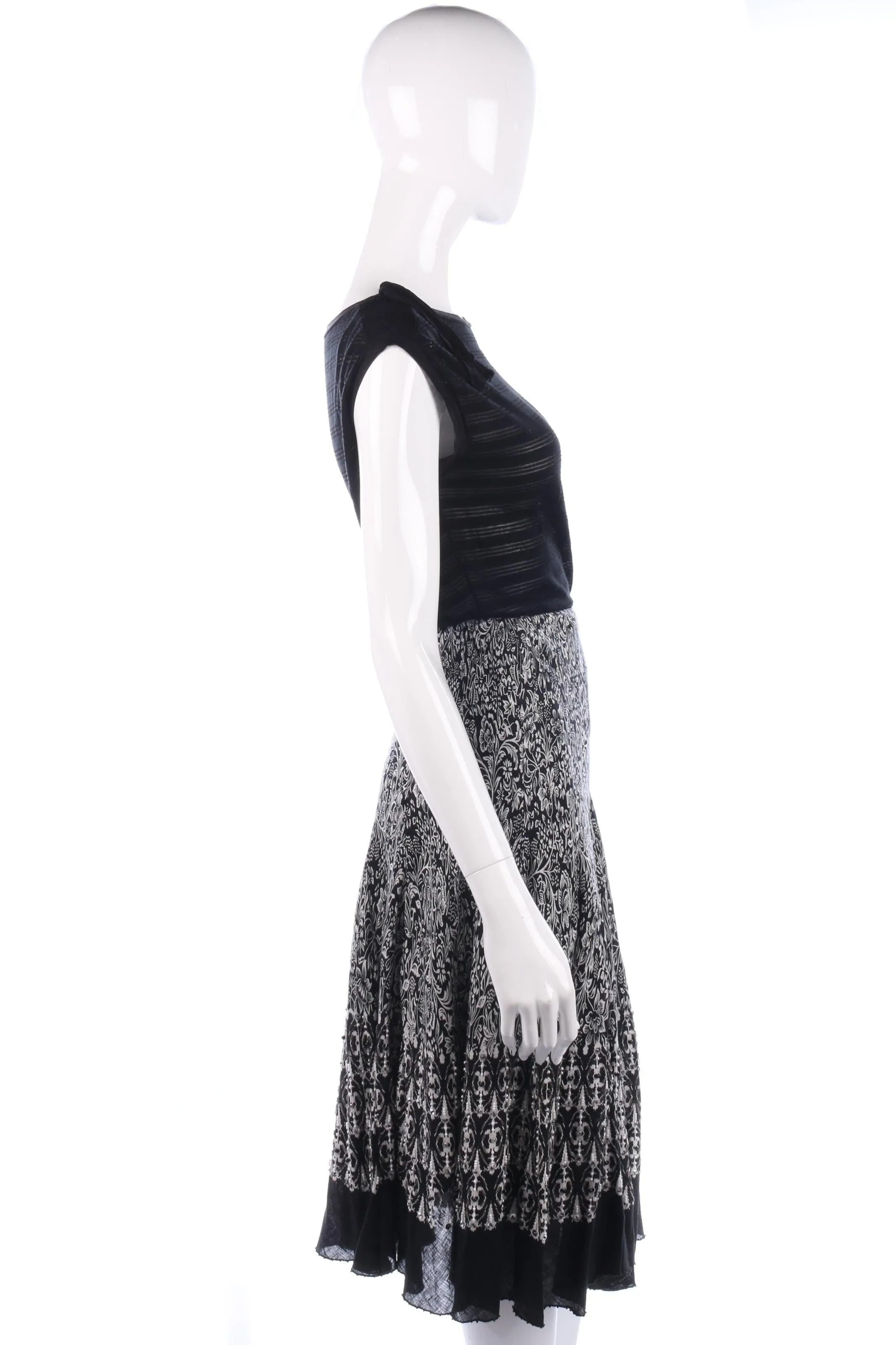 Renato Nucci Skirt Linen Black and Silver Patter with Beads Size UK 10