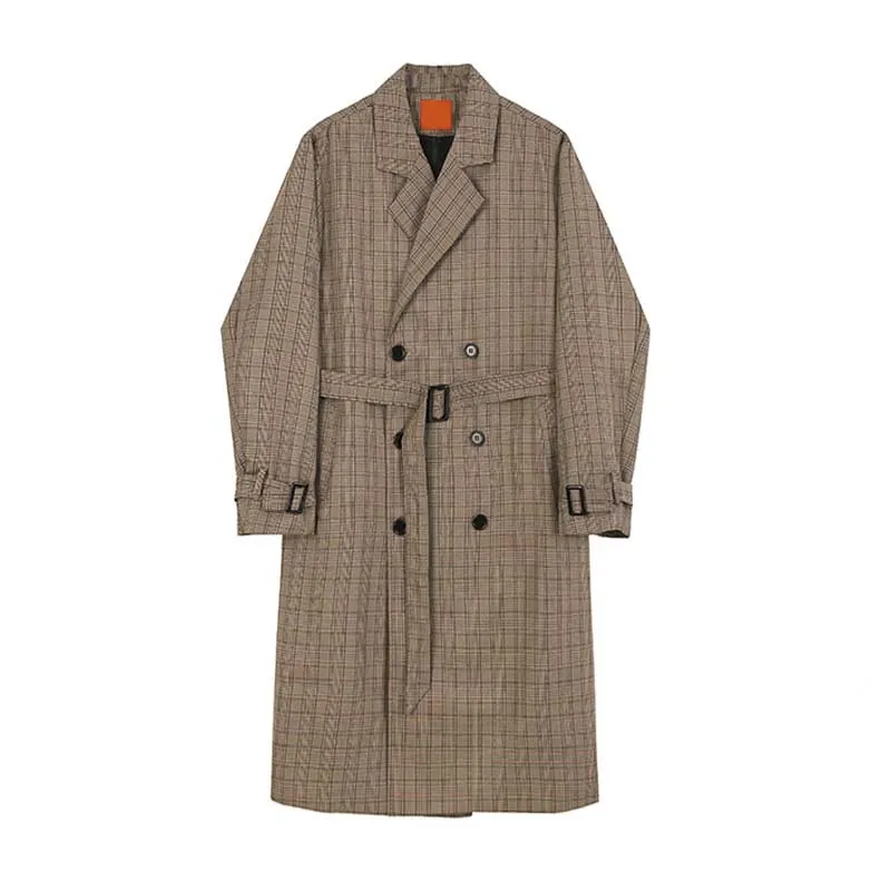 Retro Plaid Mid Length Trench Coat