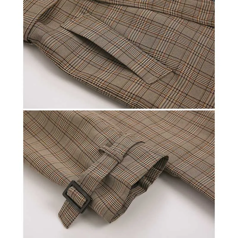 Retro Plaid Mid Length Trench Coat