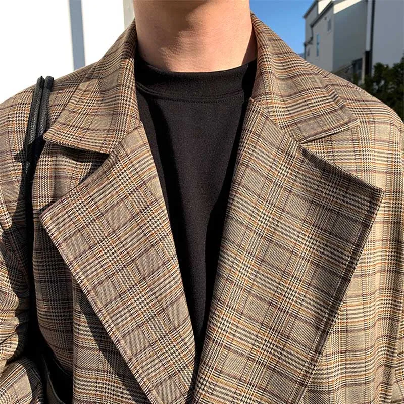 Retro Plaid Mid Length Trench Coat