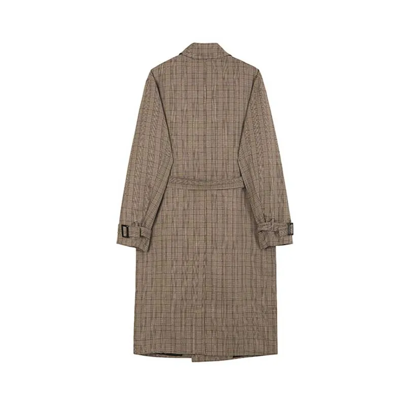 Retro Plaid Mid Length Trench Coat