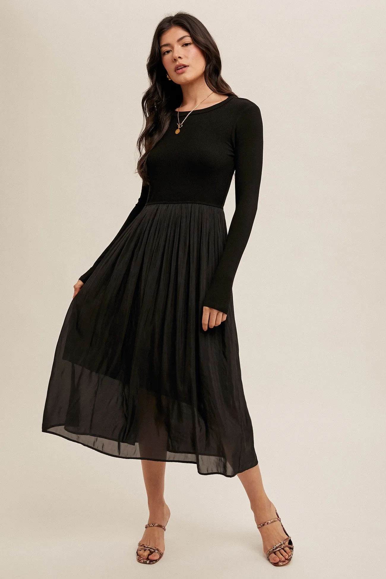 Ribbed Contrast Dress 5764 in Black