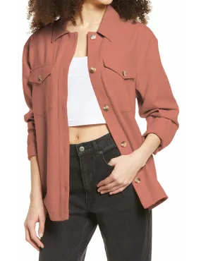 Rust Red Long Sleeves Button Down Shirt Jacket