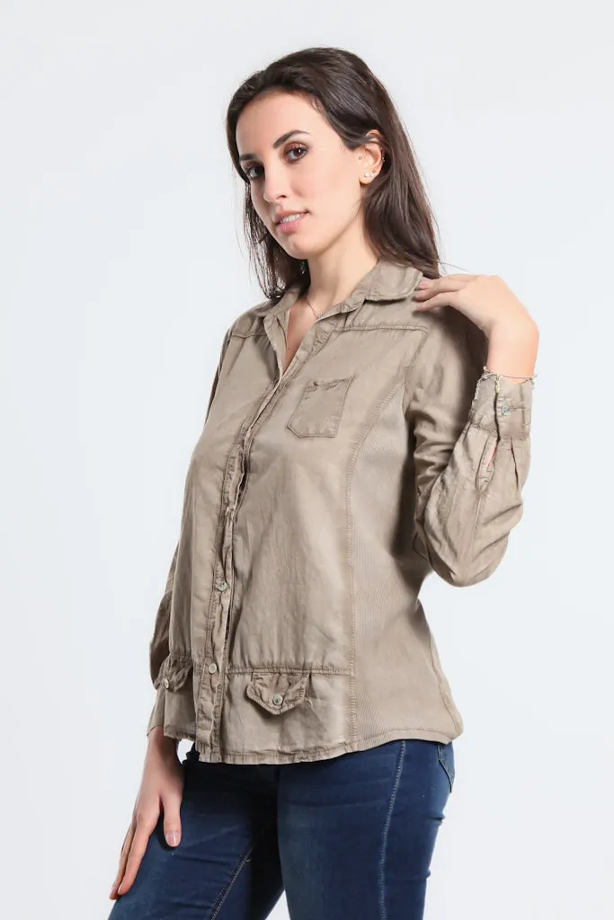 Ryder Button Front Tab Pocket Top (BLS148)