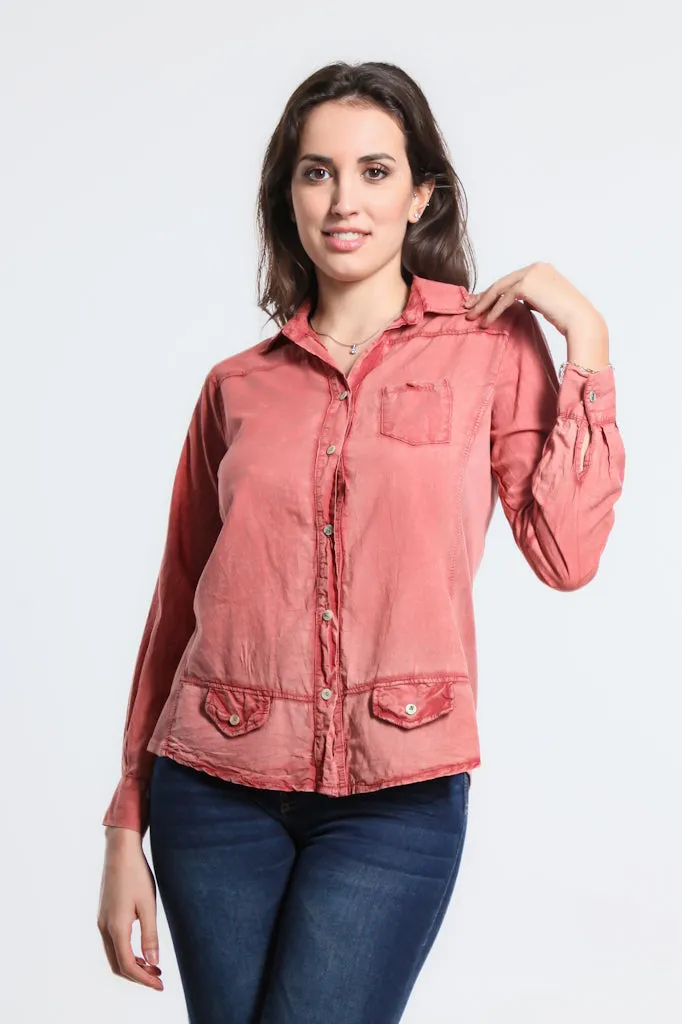 Ryder Button Front Tab Pocket Top (BLS148)