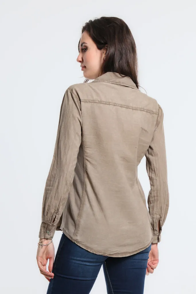 Ryder Button Front Tab Pocket Top (BLS148)