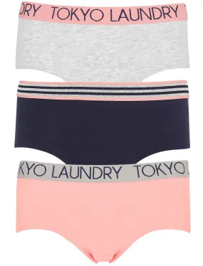 Sabrina (3 Pack) Assorted Hipster Briefs In Light Grey Marl / Peacoat Blue / Bridal Rose - Tokyo Laundry