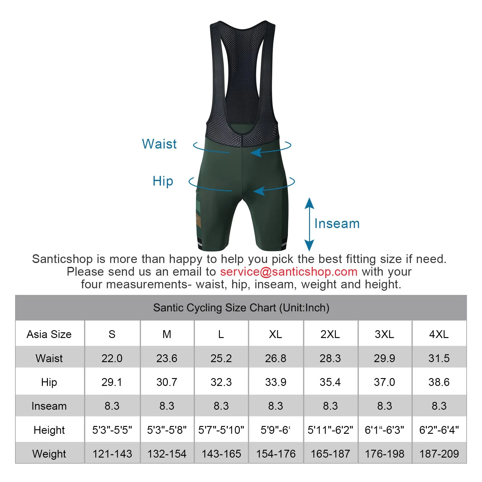 Santic Dante Green Men Padded Cycling Bib Short