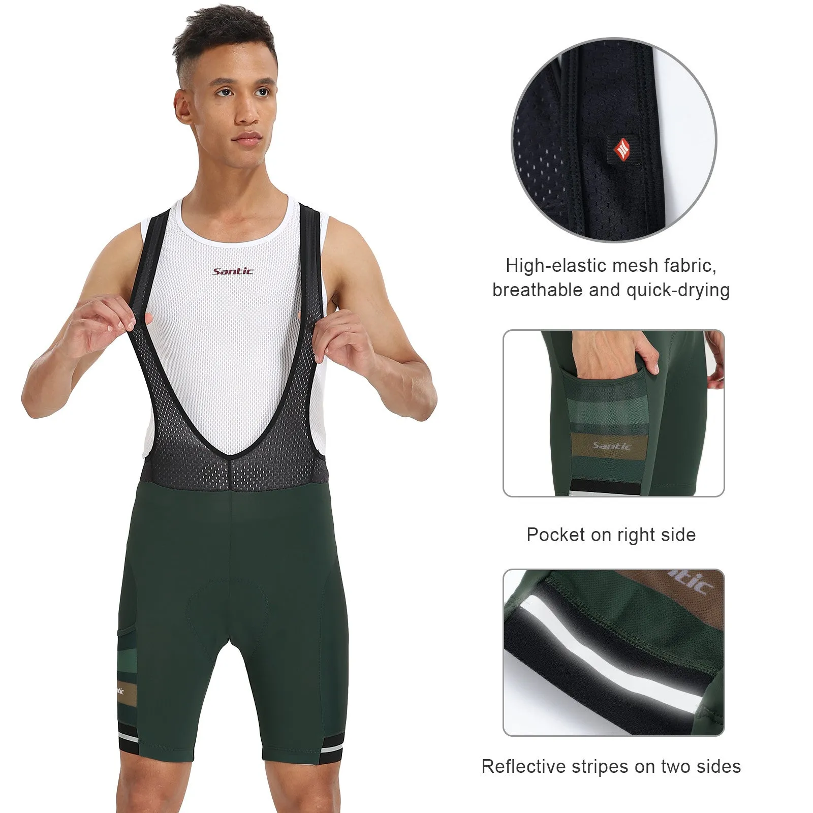 Santic Dante Green Men Padded Cycling Bib Short