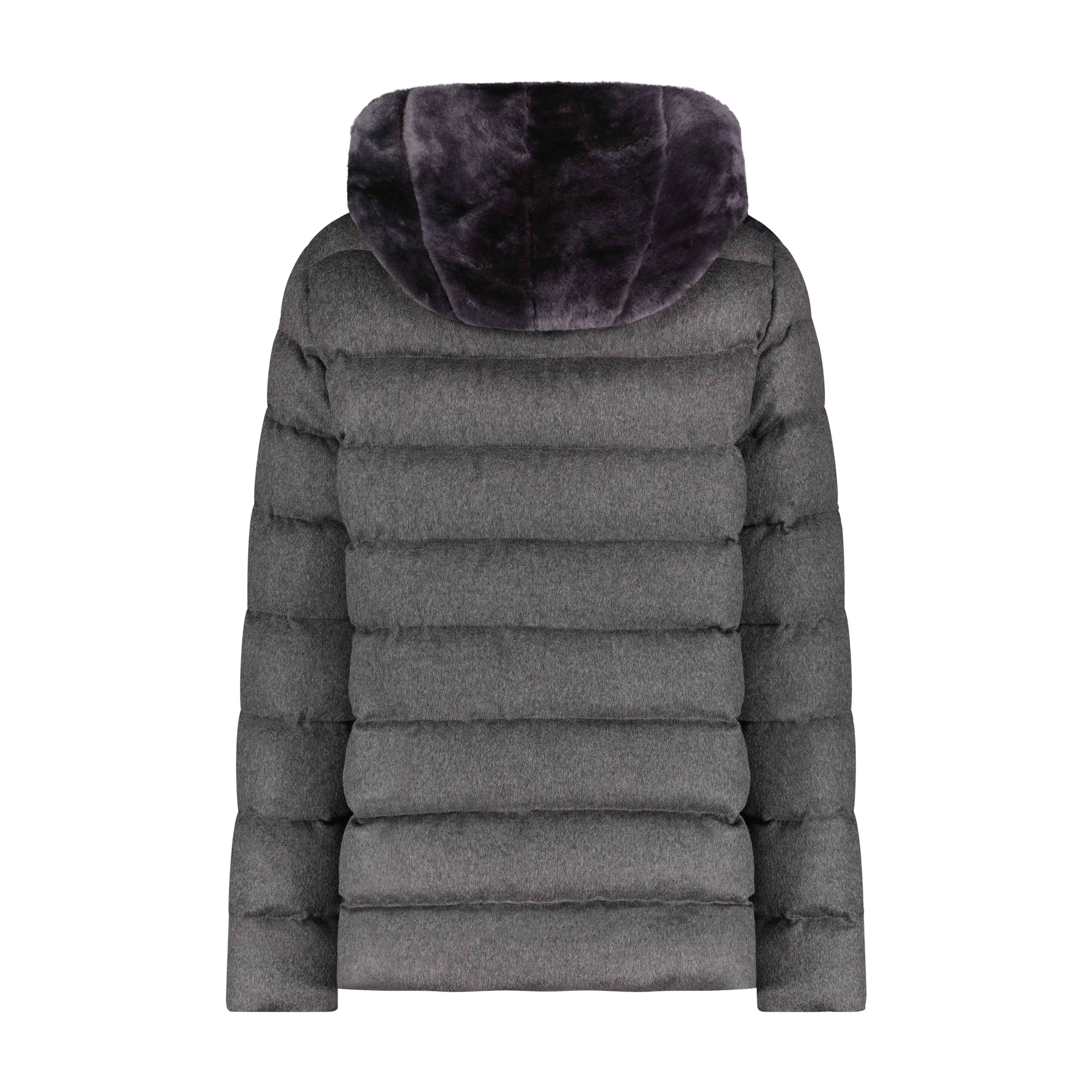 Select Shearling Lamb Chevron Parka with Cashmere & Wool Sleeves and Back