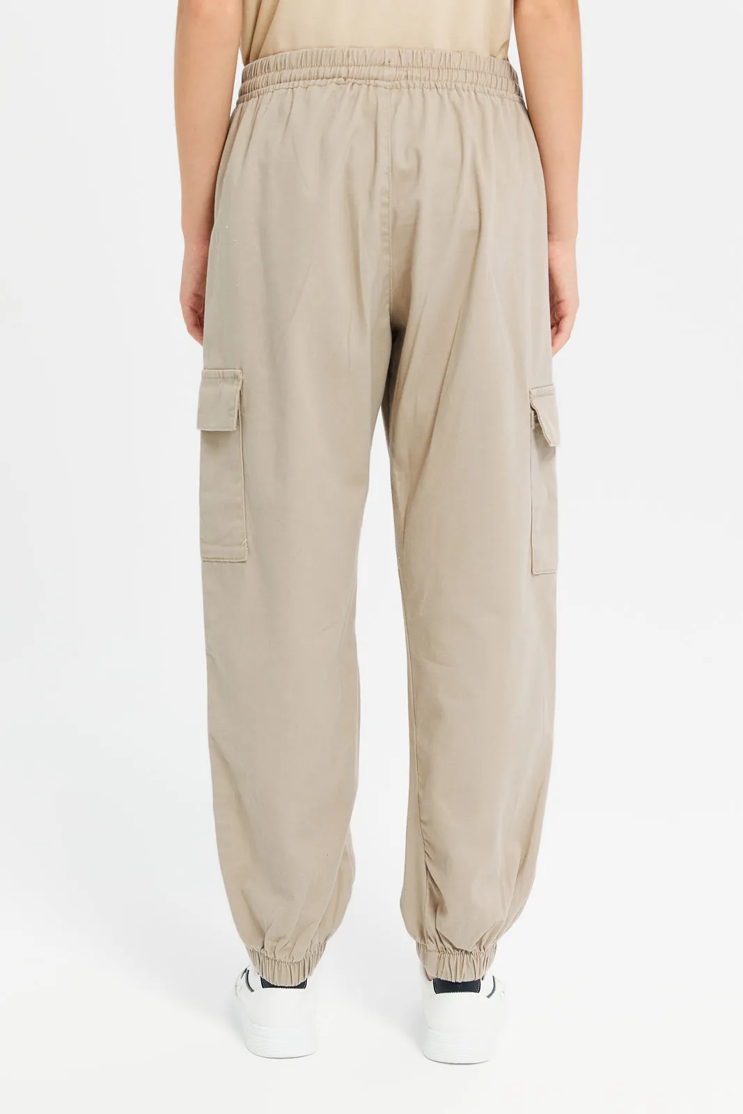 Senior Girls Beige Cargo Pocket Joggers