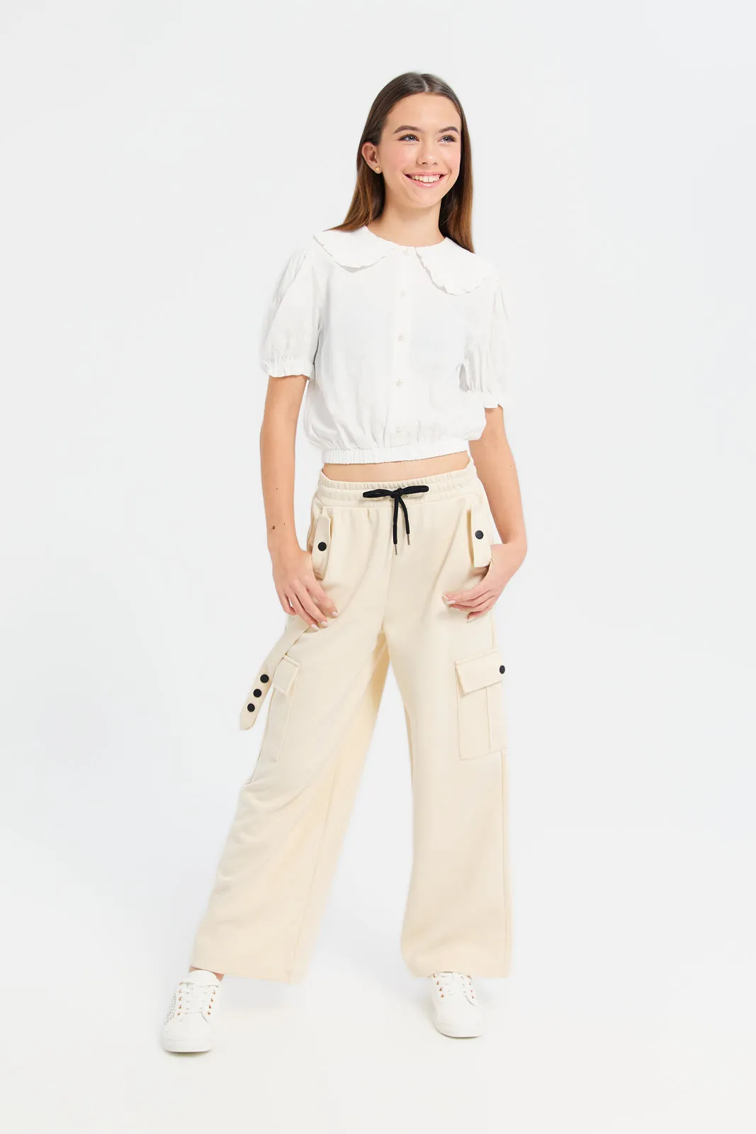 Senior Girls Beige Pants With Cargo Pocket