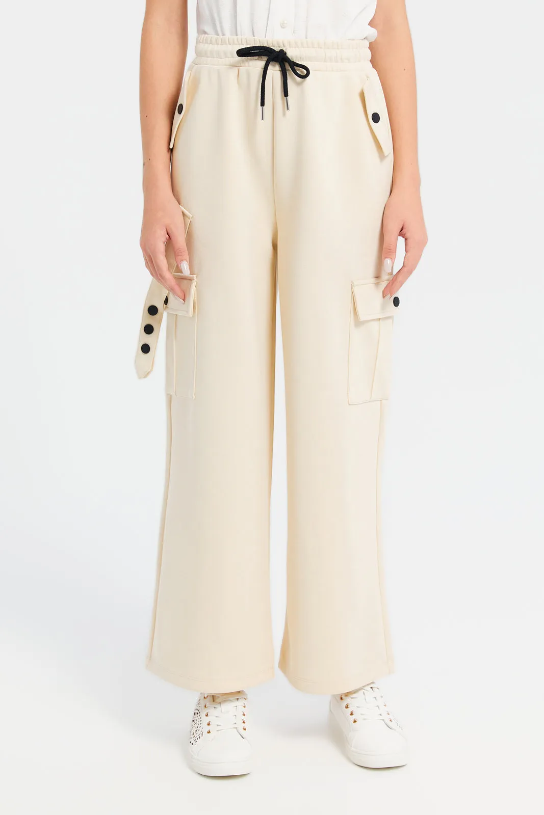 Senior Girls Beige Pants With Cargo Pocket