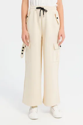 Senior Girls Beige Pants With Cargo Pocket