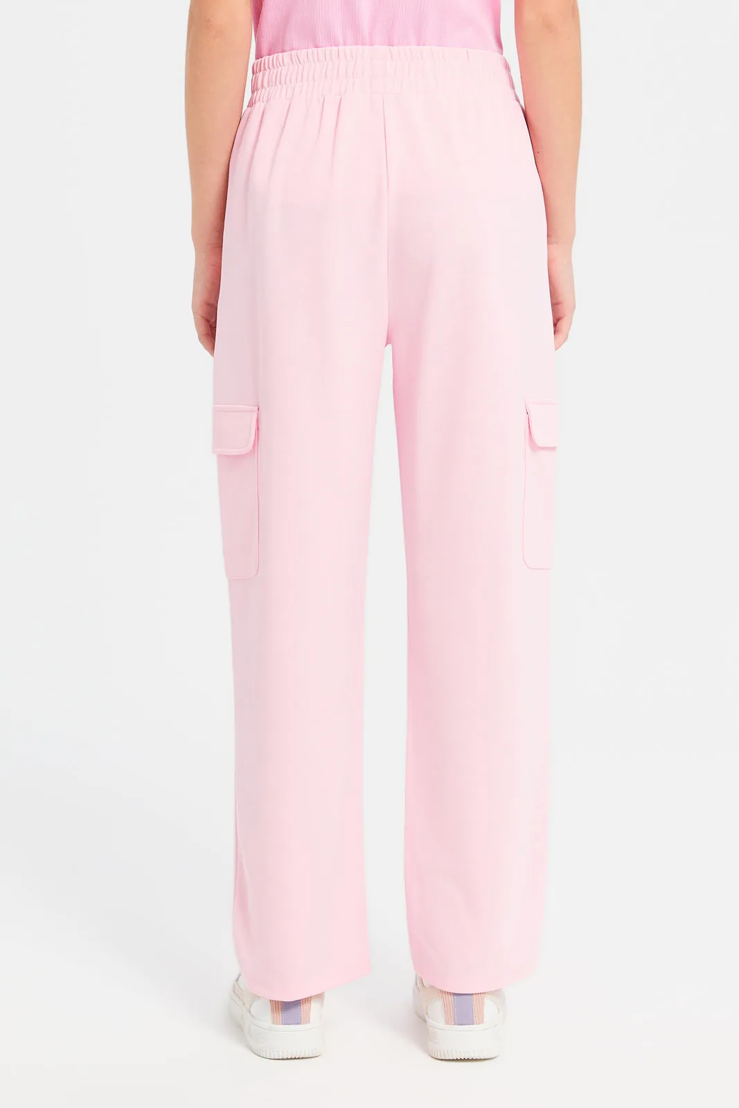 Senior Girls Pink Printed Pants With Cargo Pocket