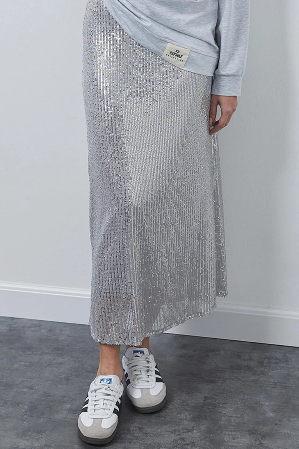 Sequin Embroidered Pencil Skirt Silver