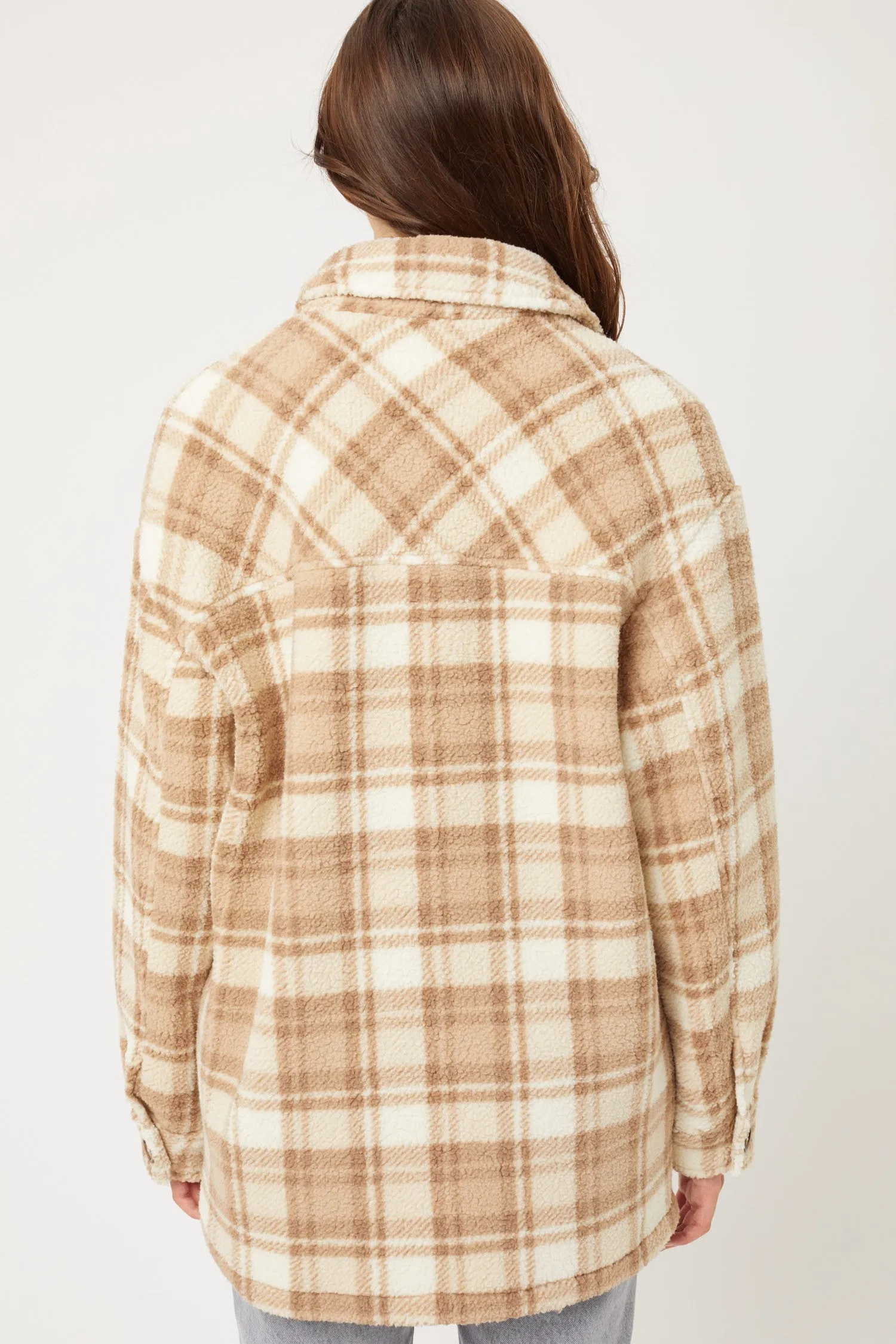 Sherpa Fleece Plaid Jacket - Khaki - Final Sale