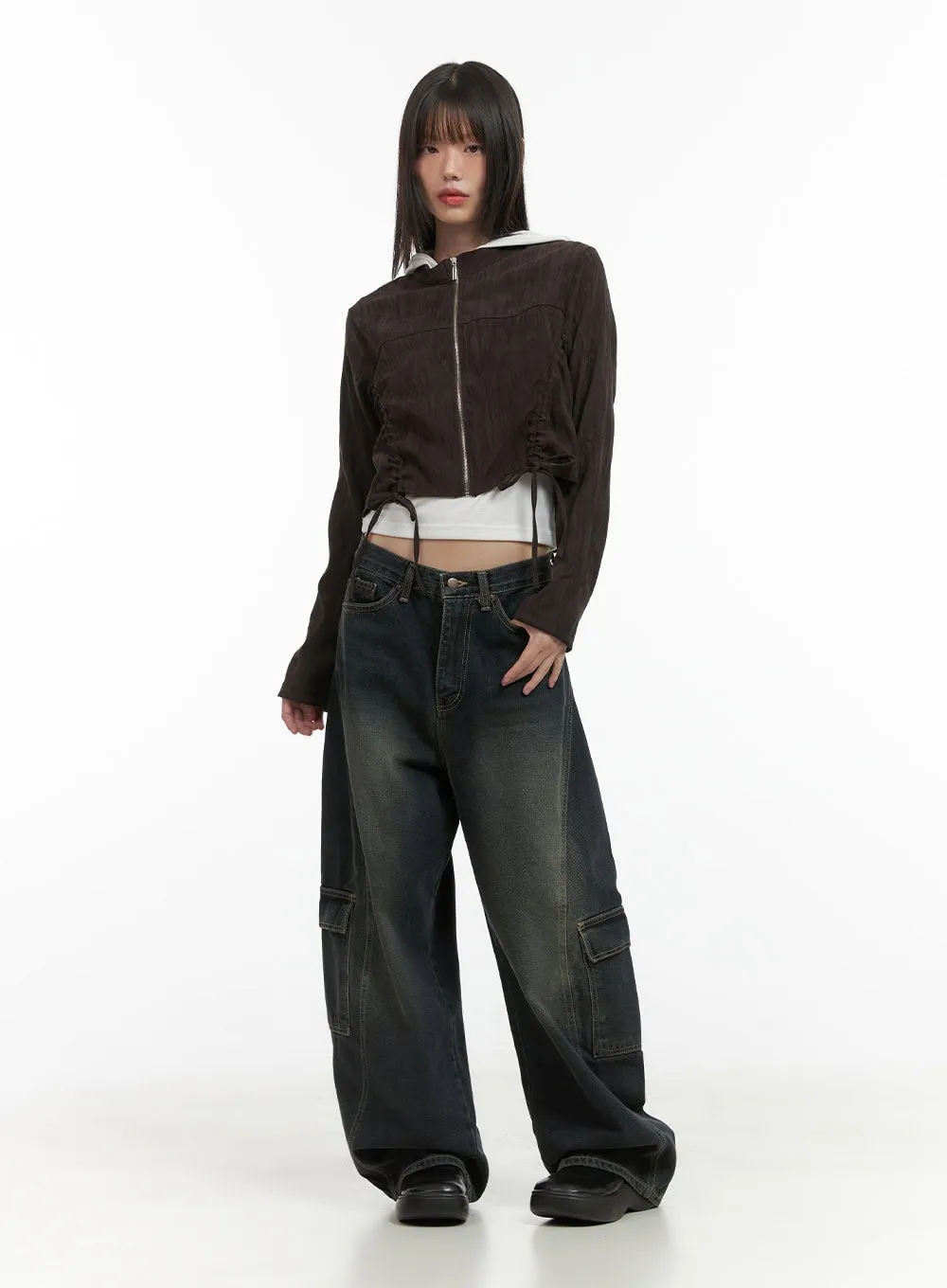 Shirred Suede Slim Crop Jacket CO410