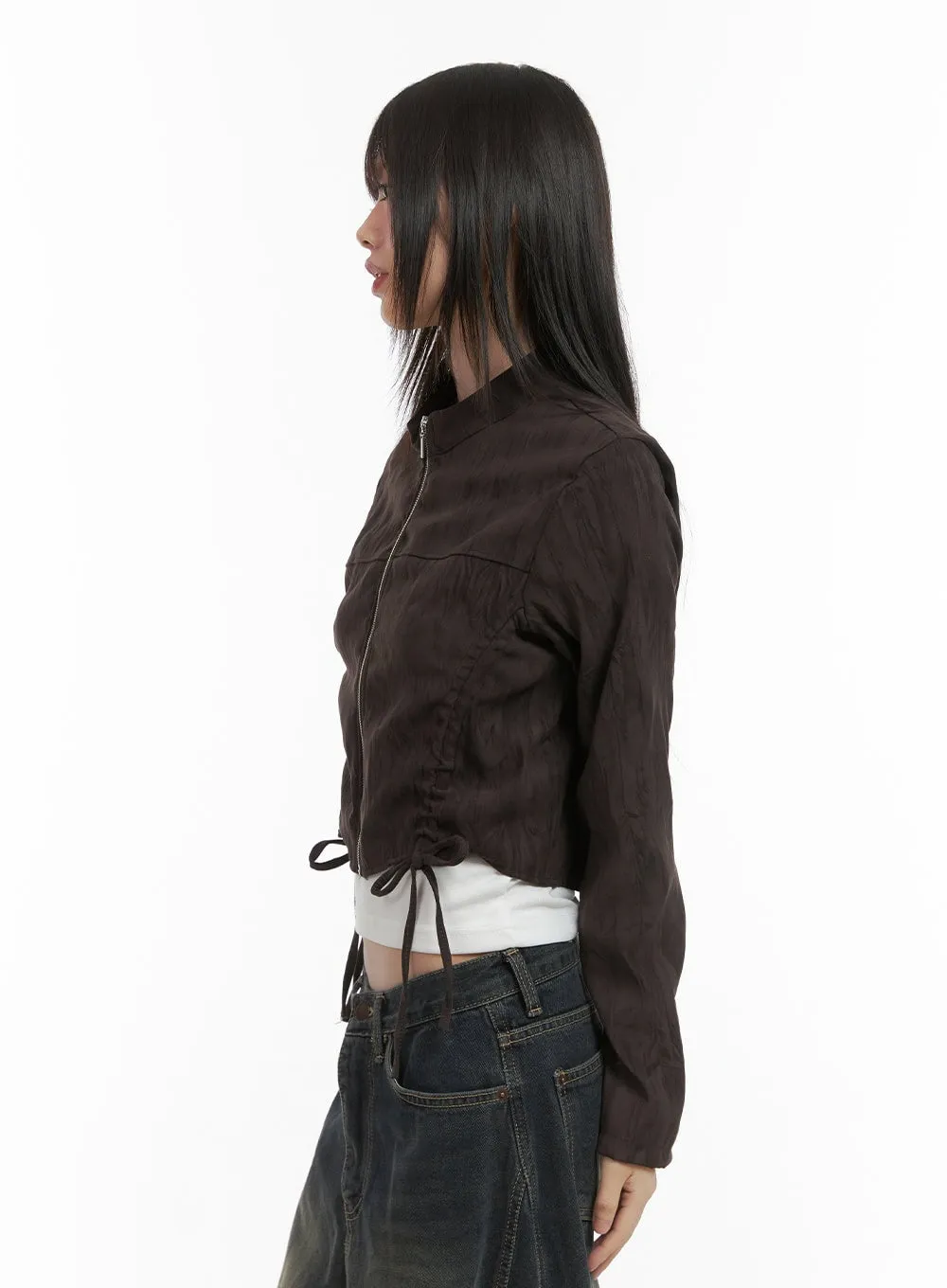 Shirred Suede Slim Crop Jacket CO410