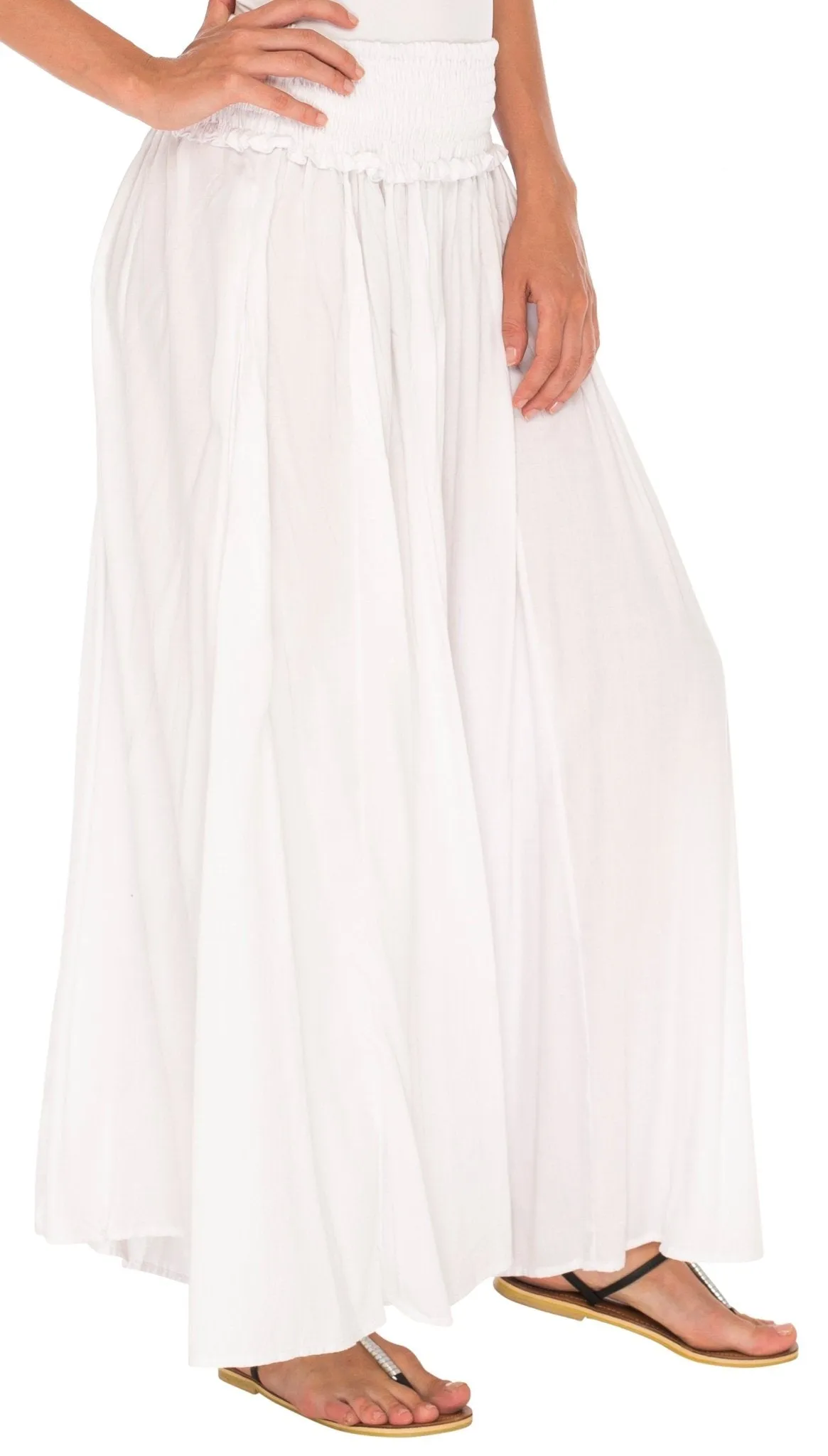 SHU-SHI Flowy Palazzo Pants for Women - Wide Leg, Elastic Waistband, Layered Style, Side Pockets