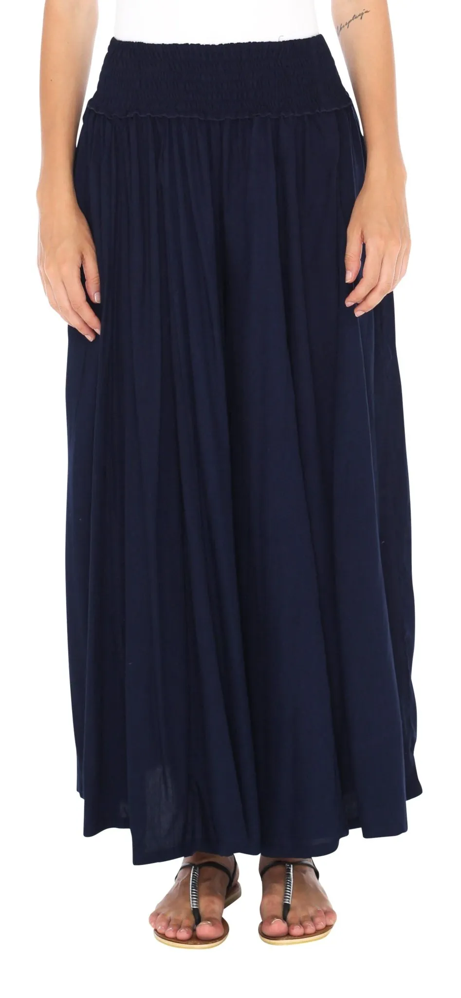 SHU-SHI Flowy Palazzo Pants for Women - Wide Leg, Elastic Waistband, Layered Style, Side Pockets