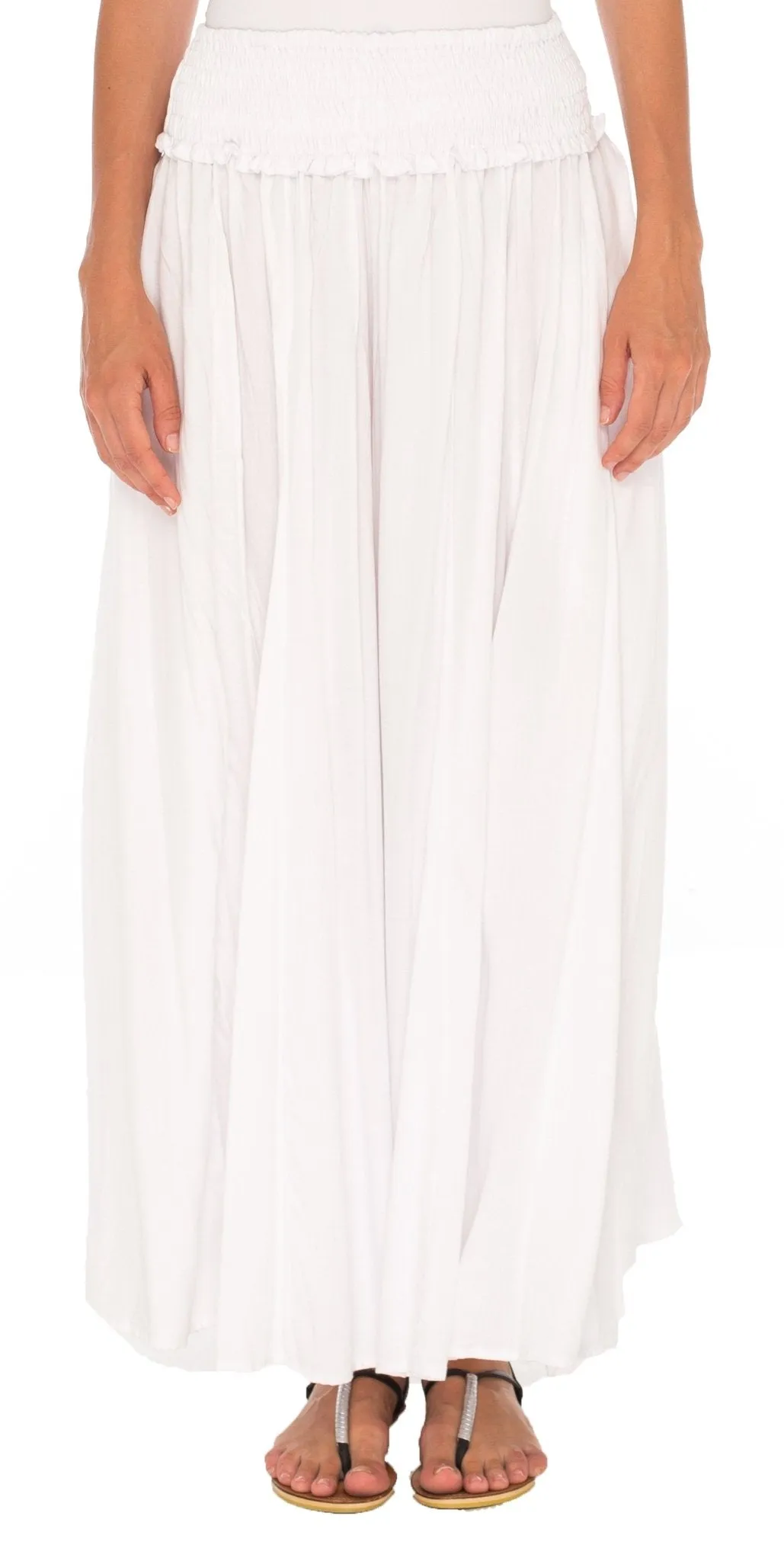 SHU-SHI Flowy Palazzo Pants for Women - Wide Leg, Elastic Waistband, Layered Style, Side Pockets