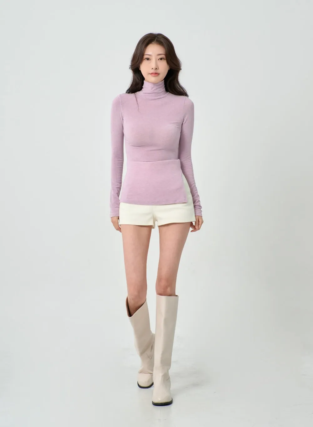 Side Cut Turtleneck Long Sleeve T-Shirt IO31