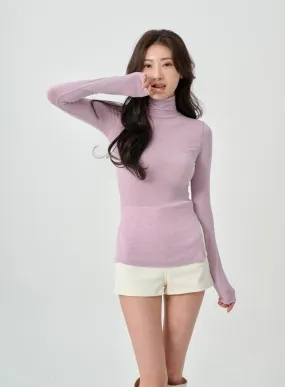 Side Cut Turtleneck Long Sleeve T-Shirt IO31