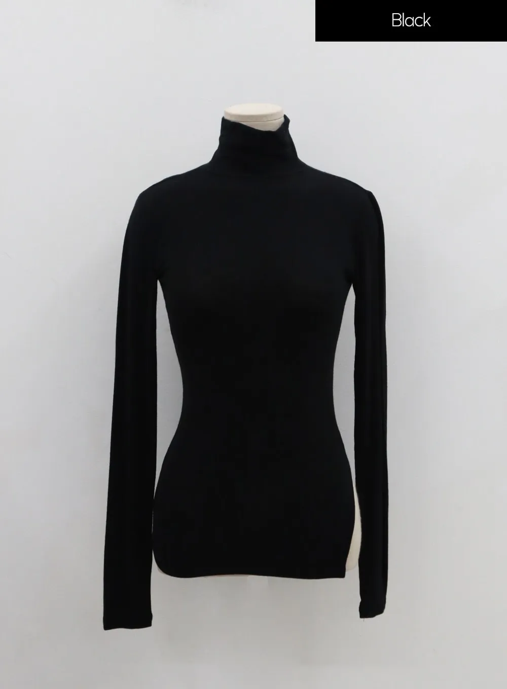 Side Cut Turtleneck Long Sleeve T-Shirt IO31