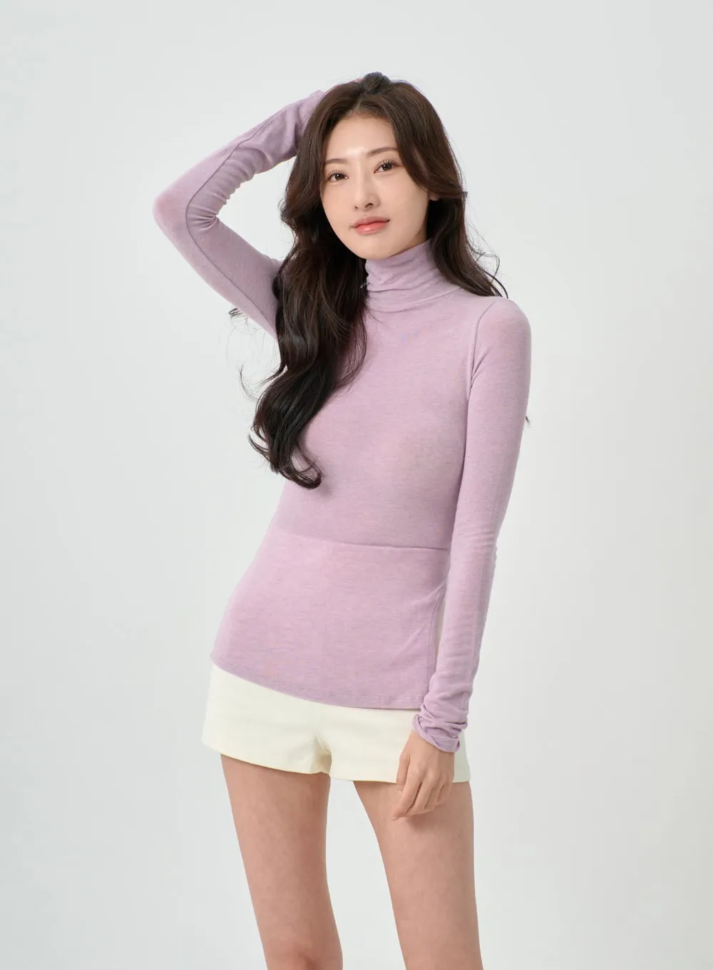 Side Cut Turtleneck Long Sleeve T-Shirt IO31