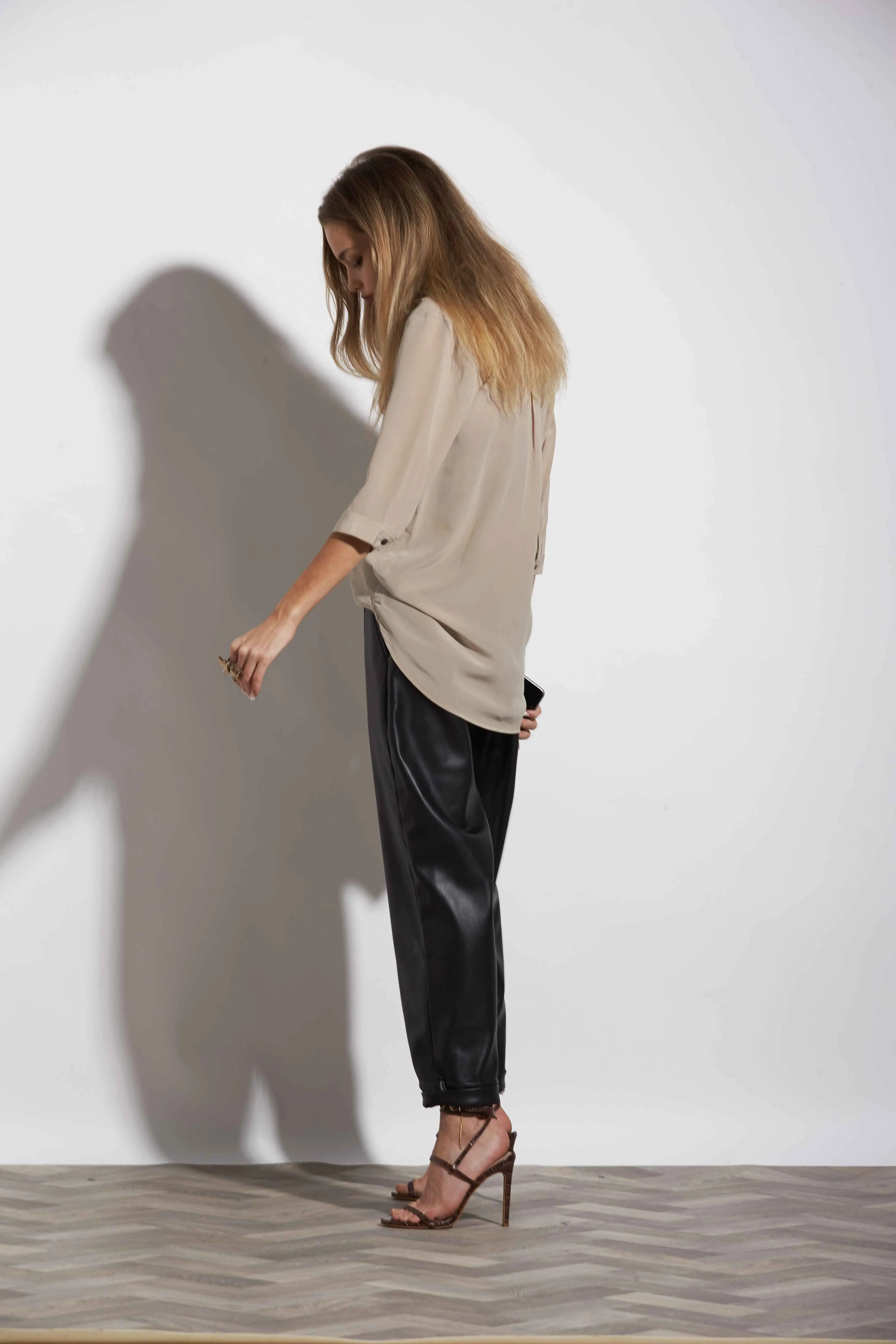 SILK SHIRT MOCHA-PEARL 3/4 SLEEVE (BEIGE)