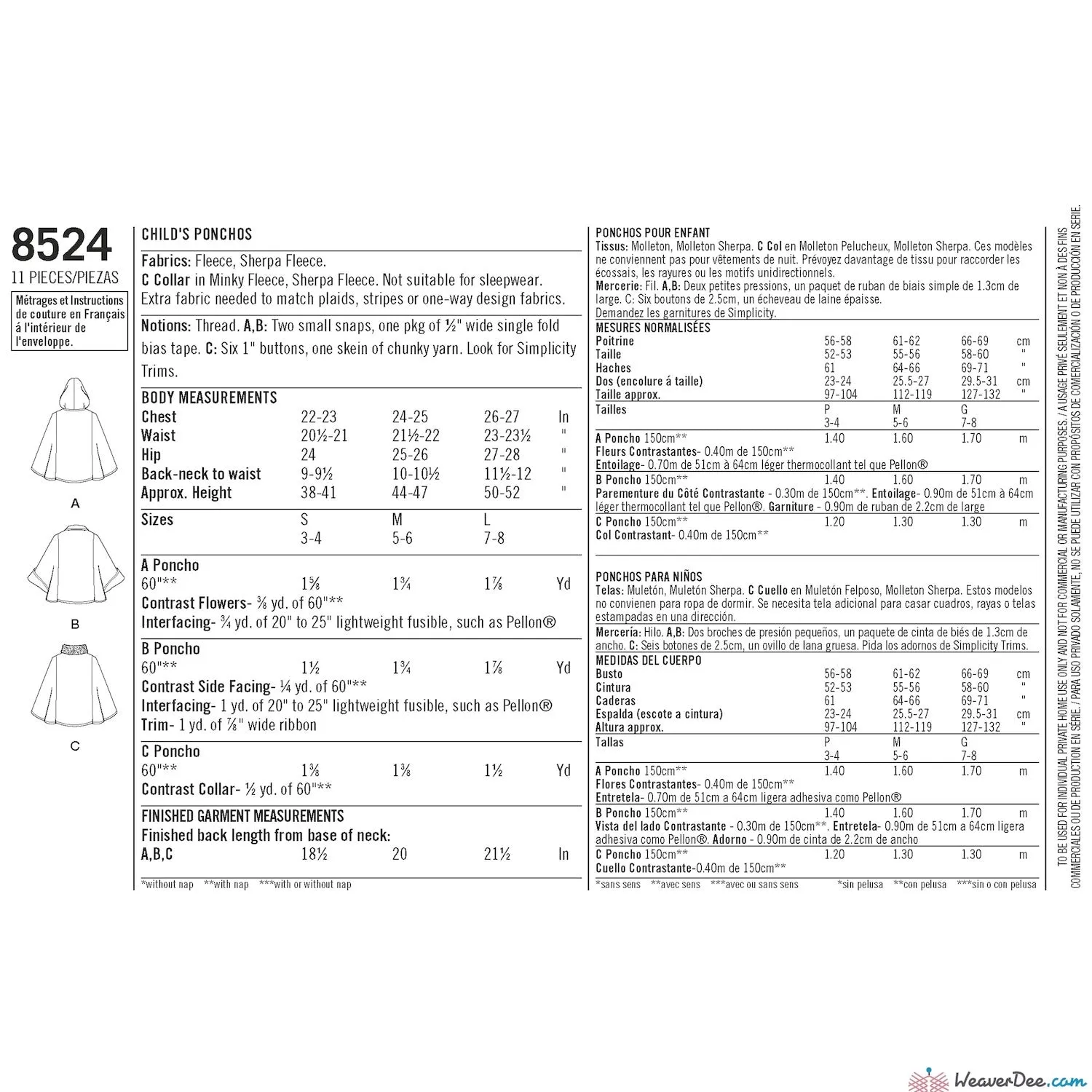 Simplicity Pattern S8524 Child's Poncho