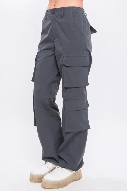 Slate Cargo Pants With Button Closure & Multiple Pockets